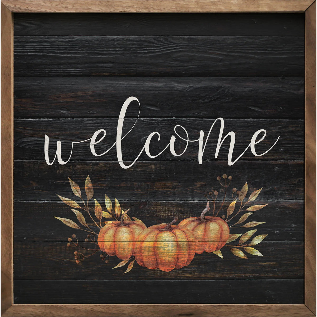 Welcome Pumpkin Black Wood Framed Print