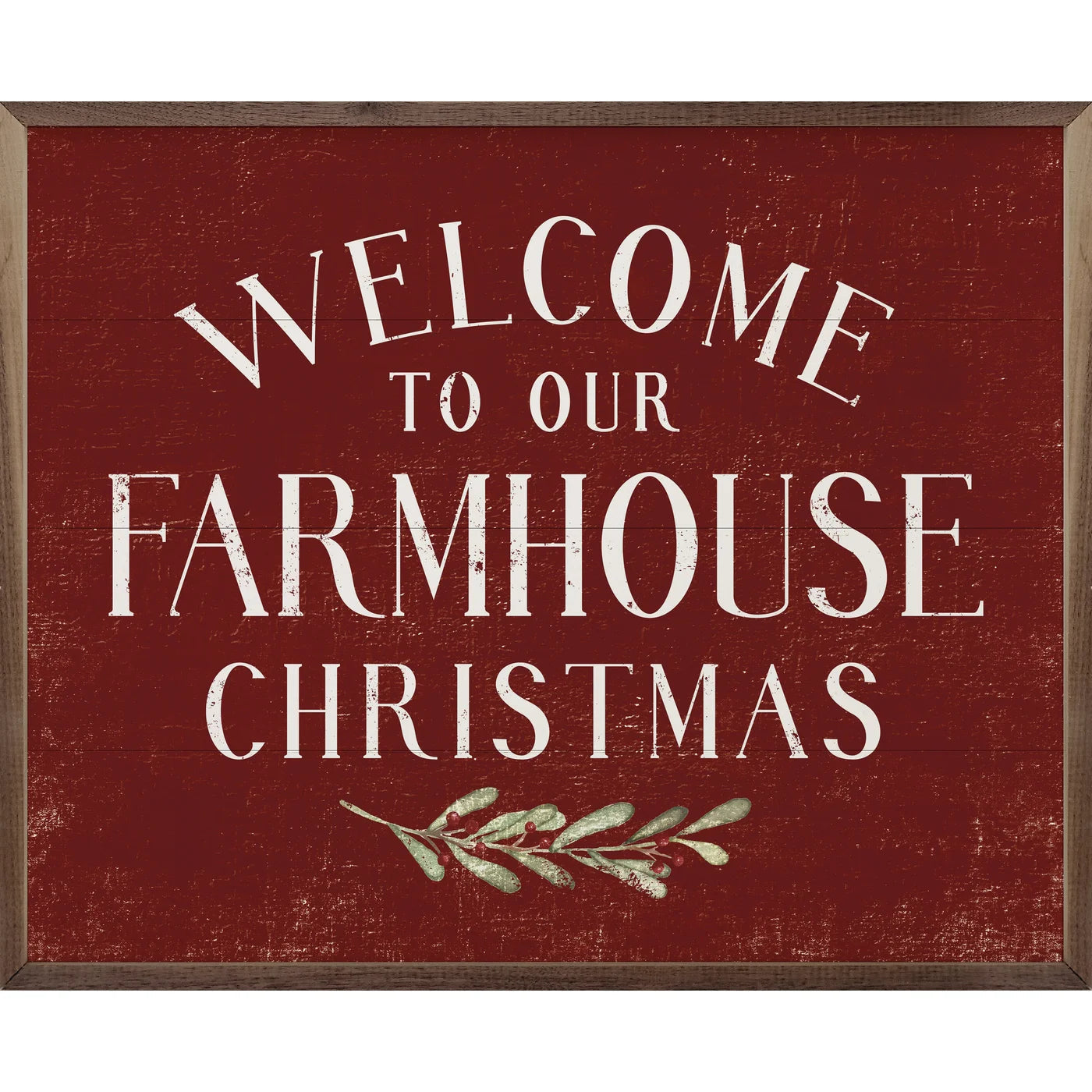 Welcome To Our Farmhouse Christmas Greenery Wood Framed Print
