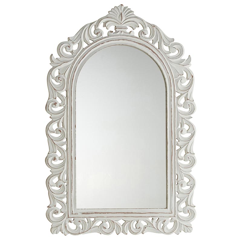 White Ornate Wood Mirror