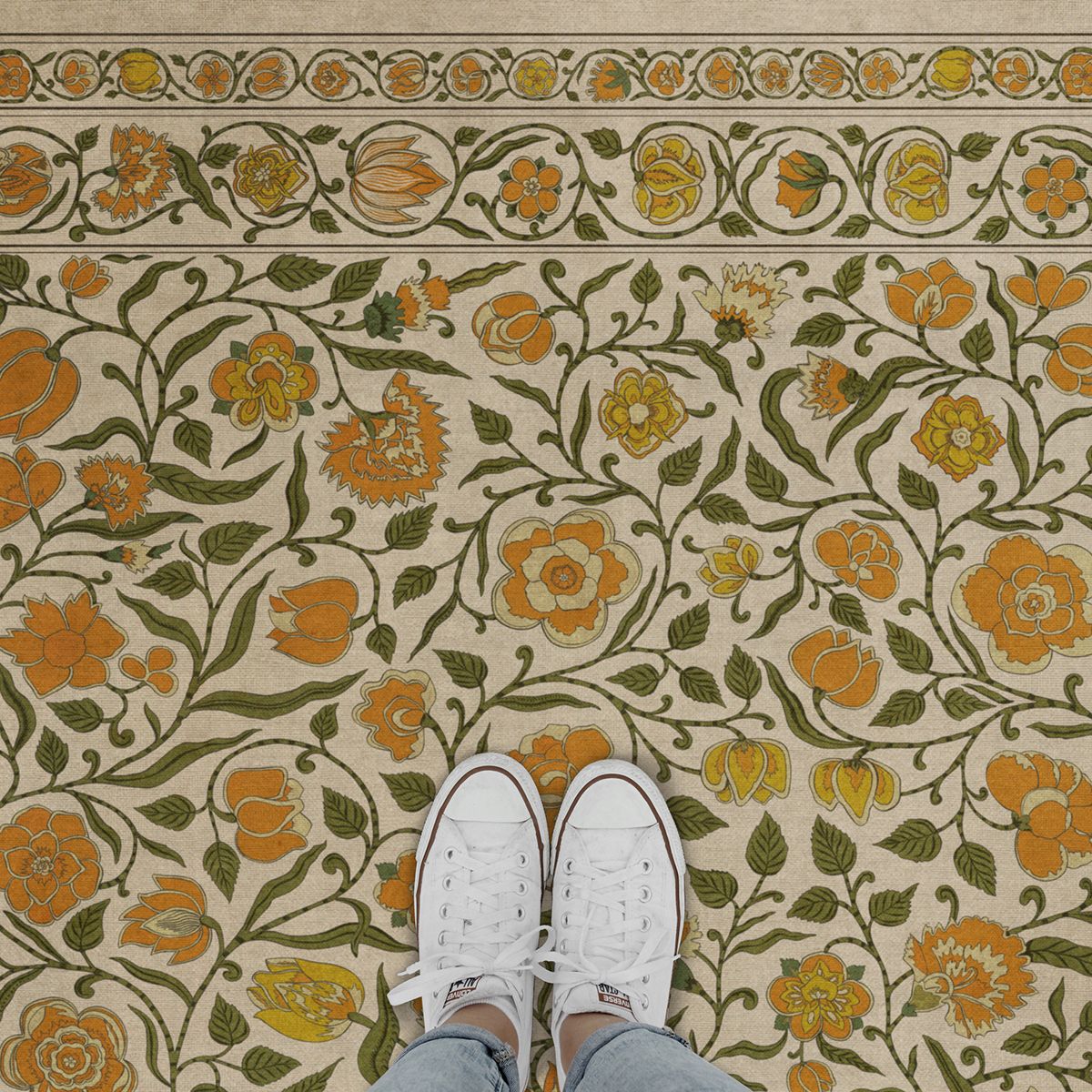 Williamsburg Antique A Lane of Yellow Vinyl Floor Cloth