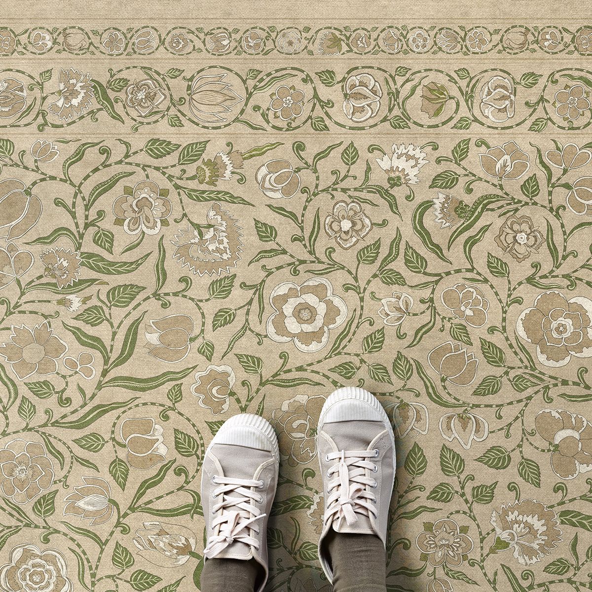 Williamsburg Antique Floral A Chilly Peace Vinyl Floor Cloth