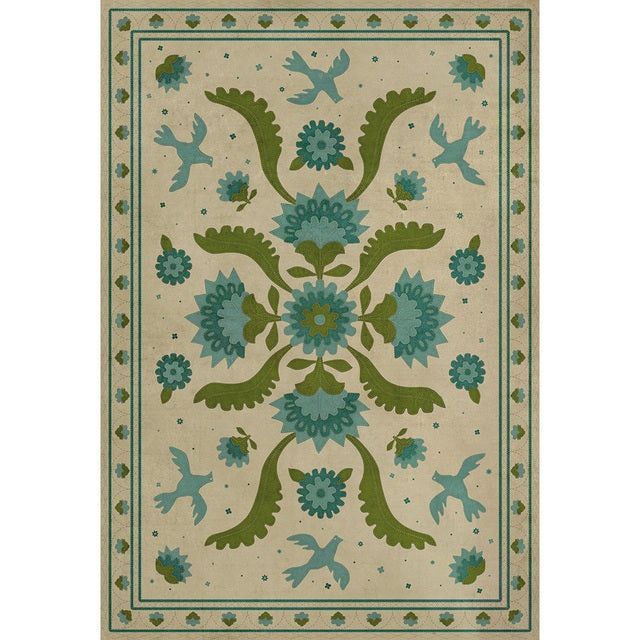 Williamsburg Applique Azure Moss Vinyl Floor Cloth