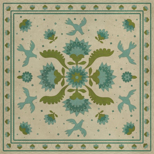 Williamsburg Applique Azure Moss Vinyl Floor Cloth