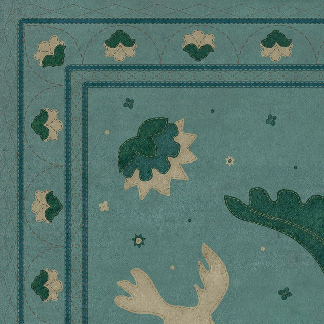 Williamsburg Applique Barred Clouds Bloom Vinyl Floor Cloth