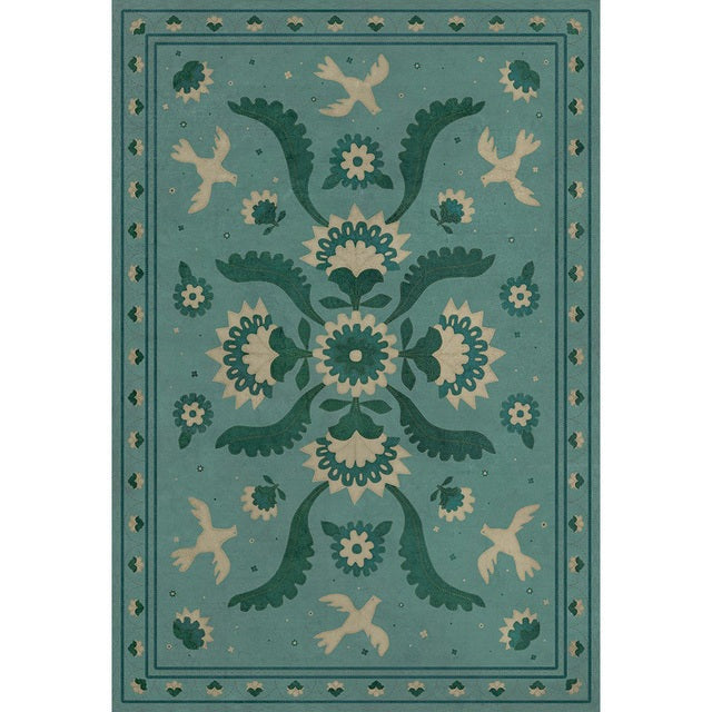 Williamsburg Applique Barred Clouds Bloom Vinyl Floor Cloth