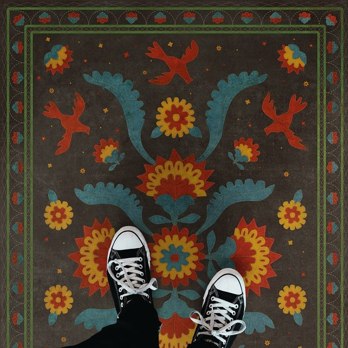 Williamsburg Applique Gossip Of Swallows Vinyl Floor Cloth