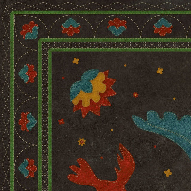 Williamsburg Applique Gossip Of Swallows Vinyl Floor Cloth