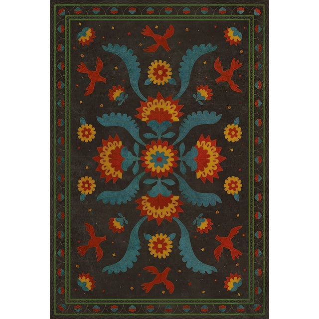 Williamsburg Applique Gossip Of Swallows Vinyl Floor Cloth