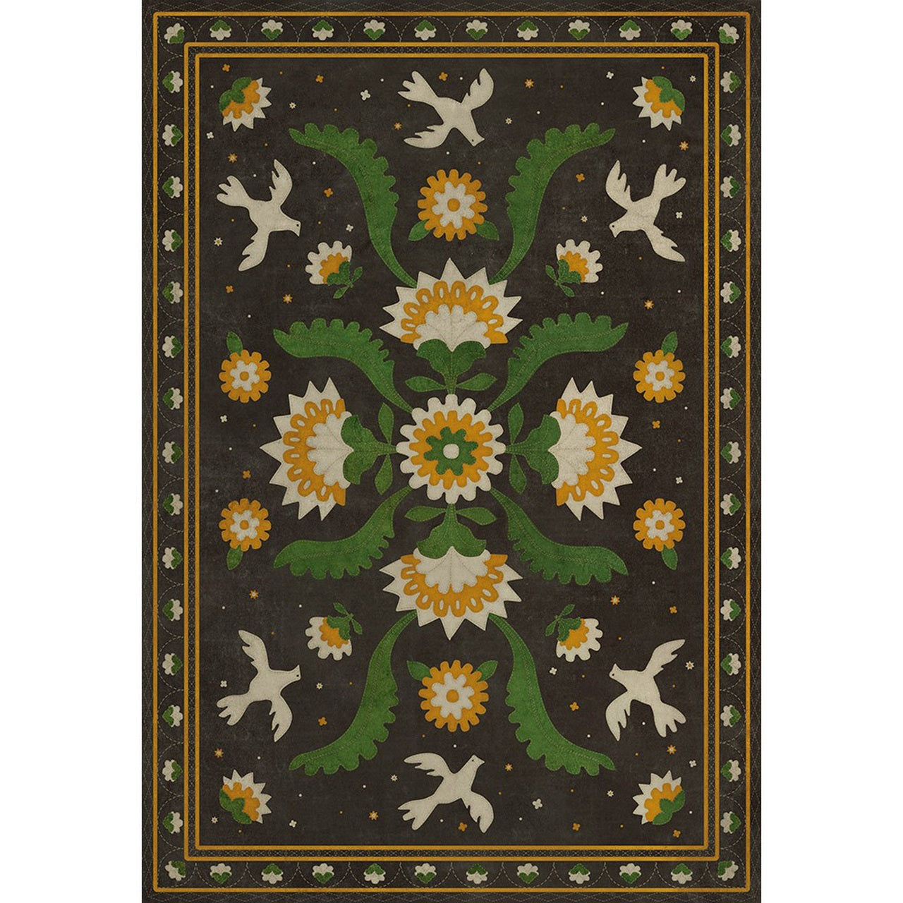 Williamsburg Applique The Greenest Dells Vinyl Floor Cloth