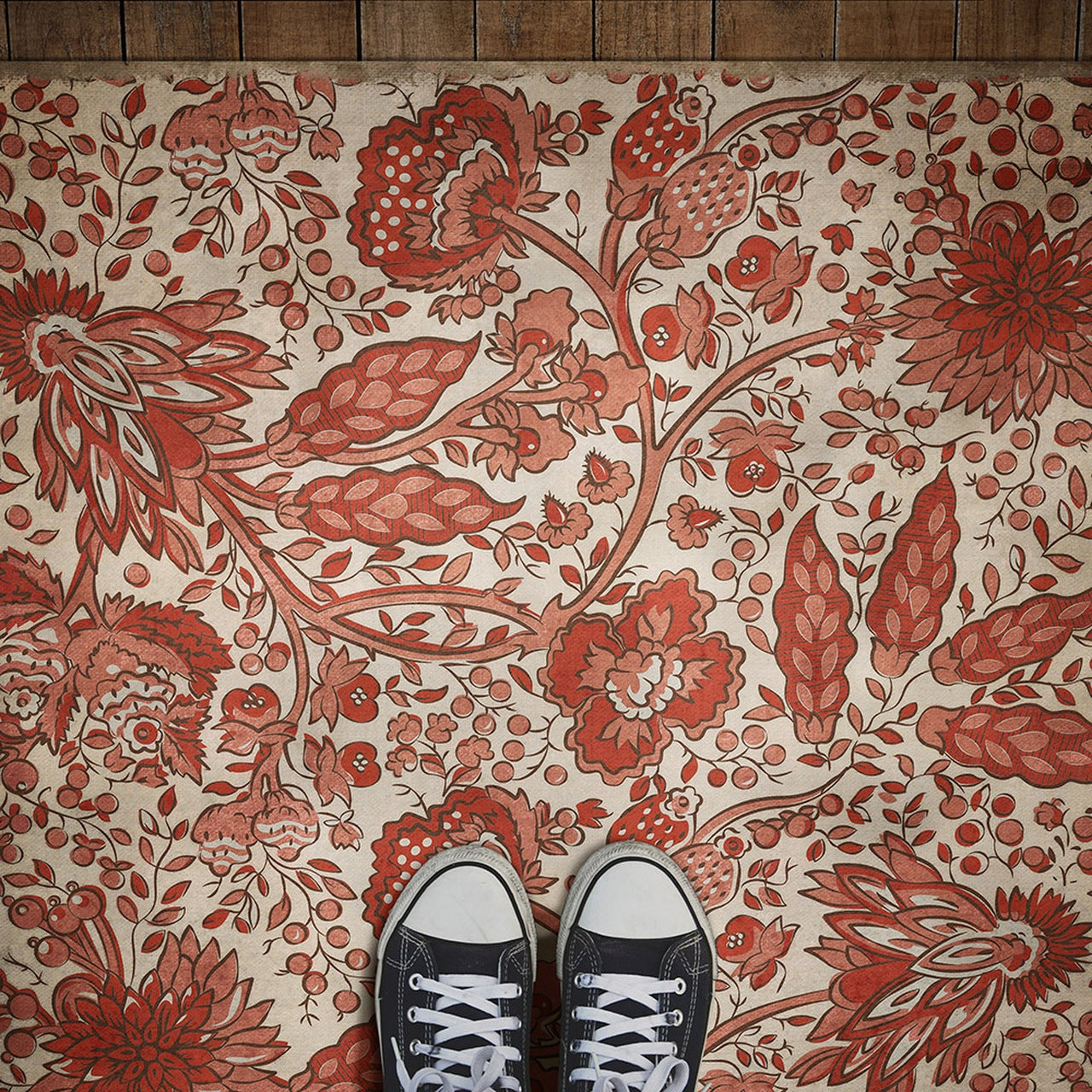 Williamsburg Garden Gate Bird Down The Walk Vinyl Floor Cloth