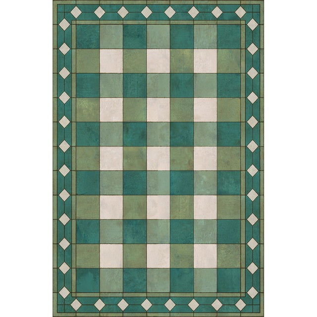 Williamsburg Gingham Tile Green Vinyl Floor Cloth
