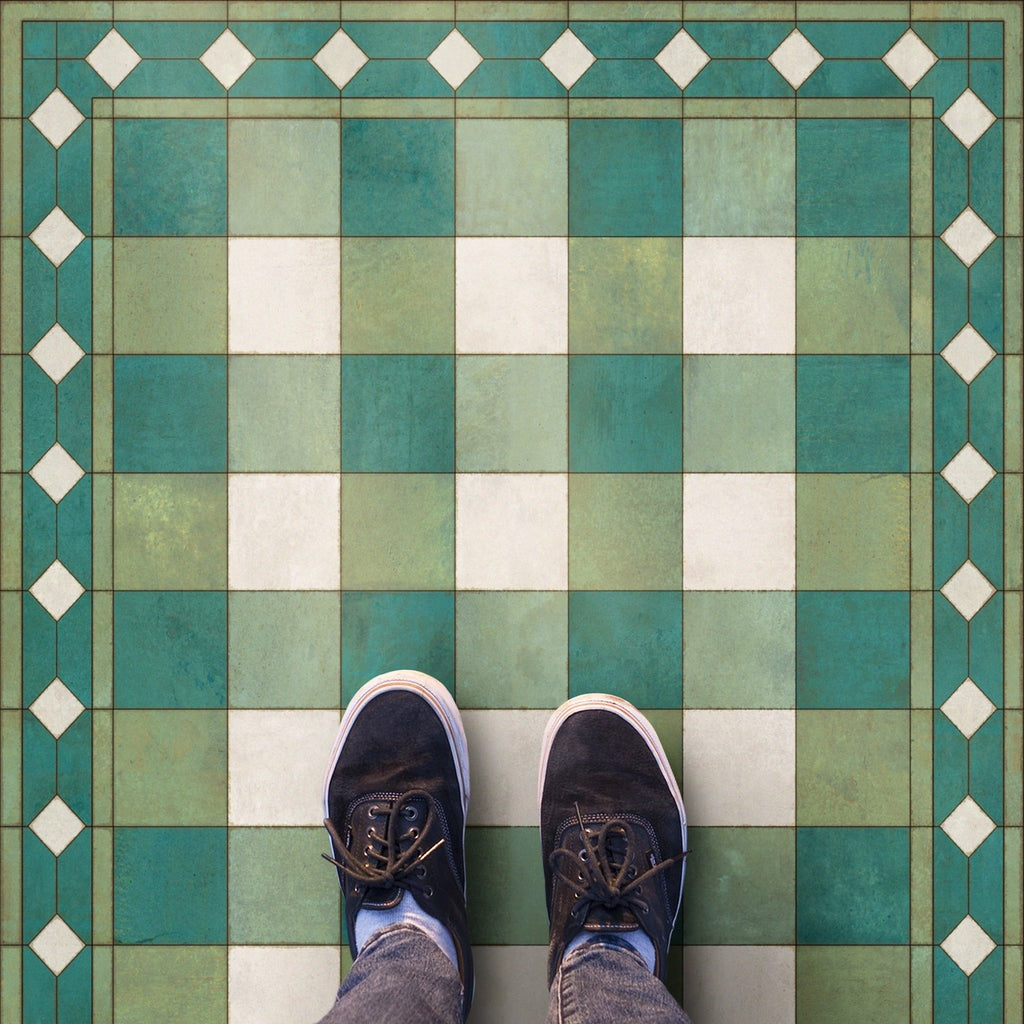 Williamsburg Gingham Tile Green Vinyl Floor Cloth