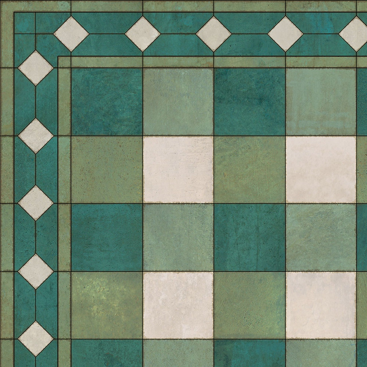 Williamsburg Gingham Tile Green Vinyl Floor Cloth