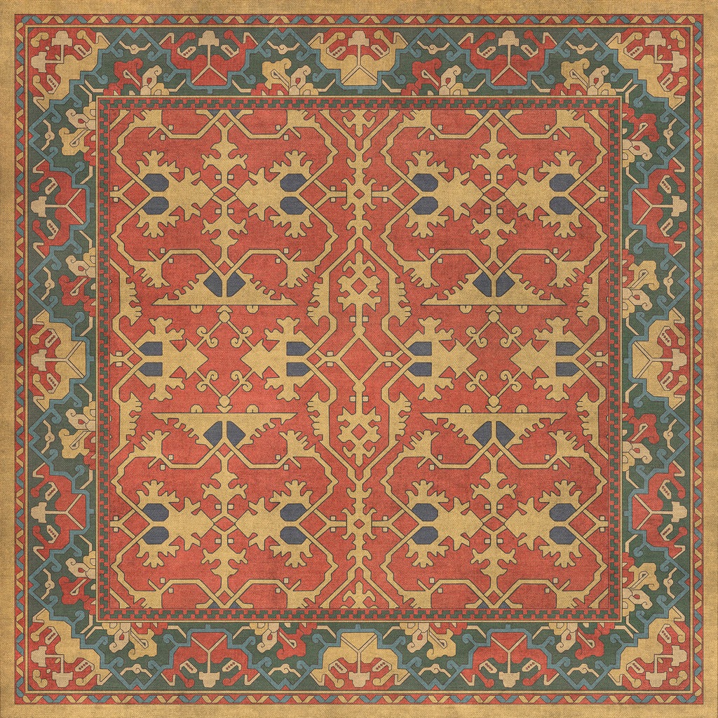 Williamsburg Lotto Ushak A Fire In My Hand Vinyl Floor Cloth