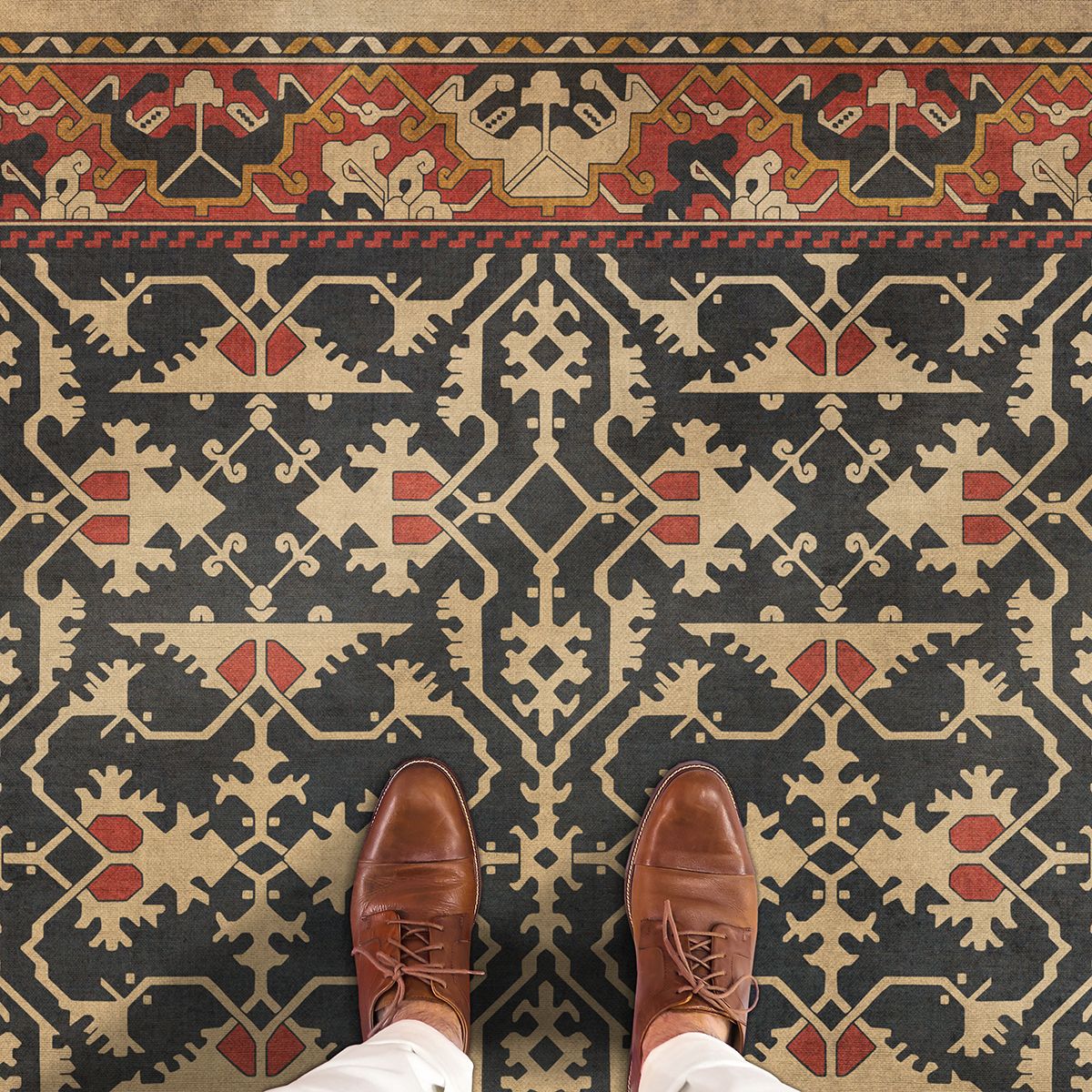 Williamsburg Lotto Ushak Description of Love Vinyl Floor Cloth