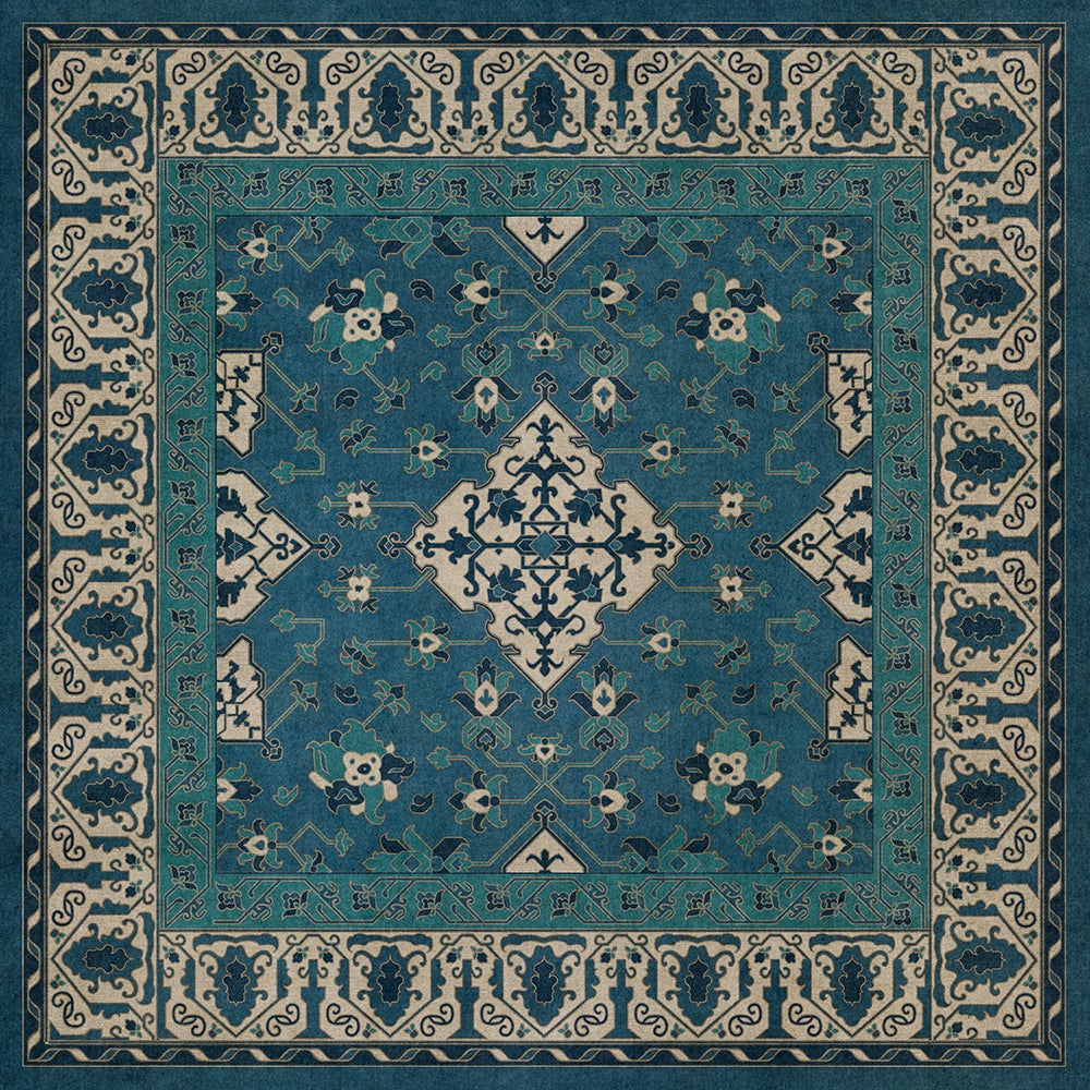 Williamsburg Star Ushak Calm Shades Vinyl Floor Cloth