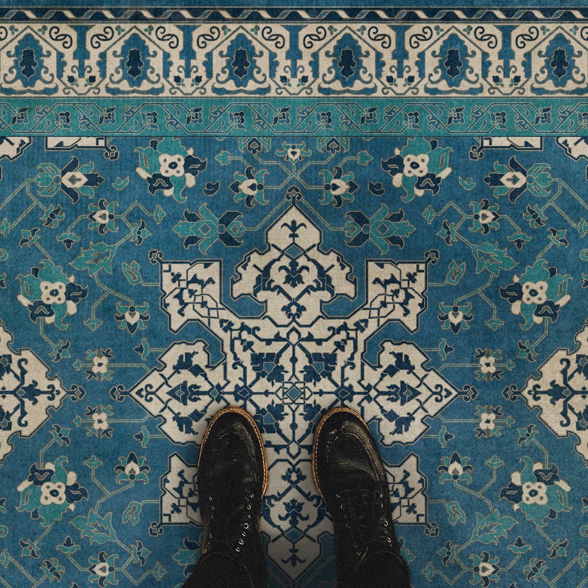 Williamsburg Star Ushak Calm Shades Vinyl Floor Cloth