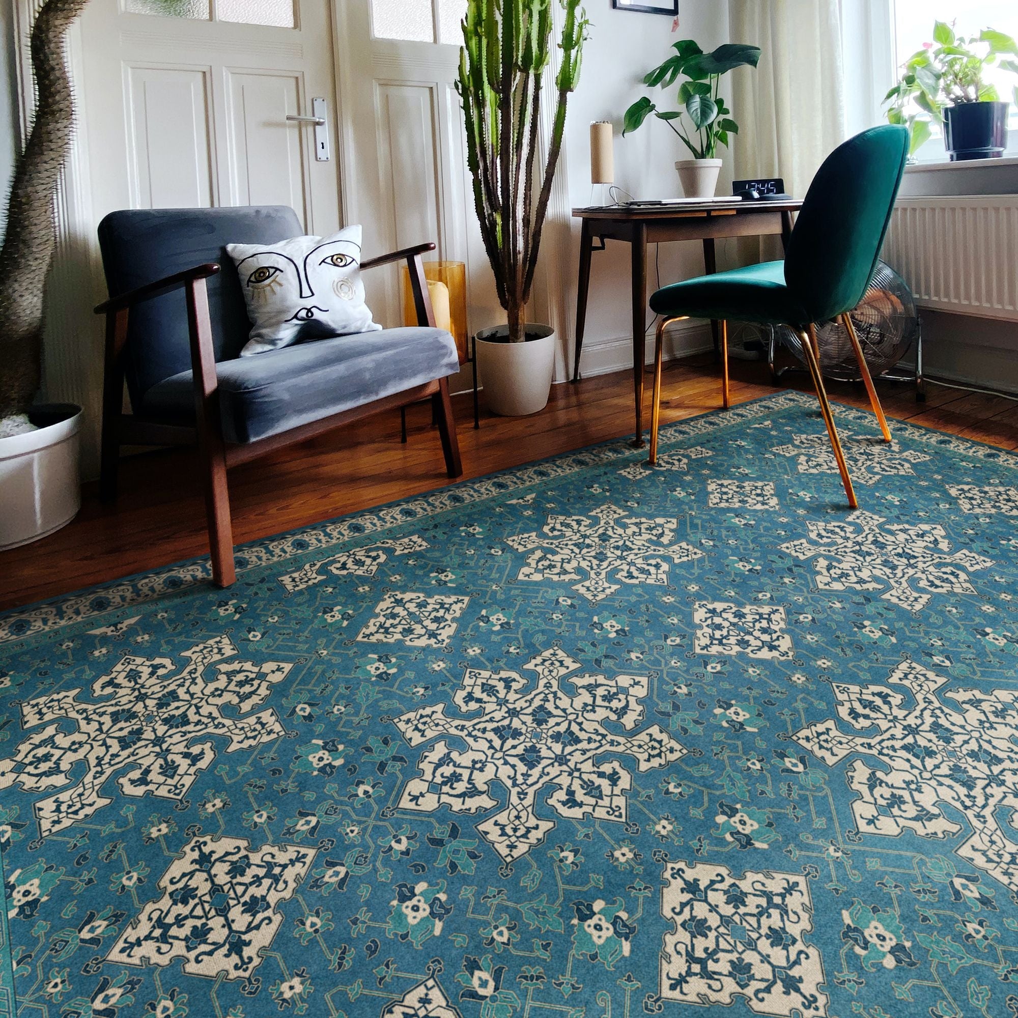 Williamsburg Star Ushak Calm Shades Vinyl Floor Cloth