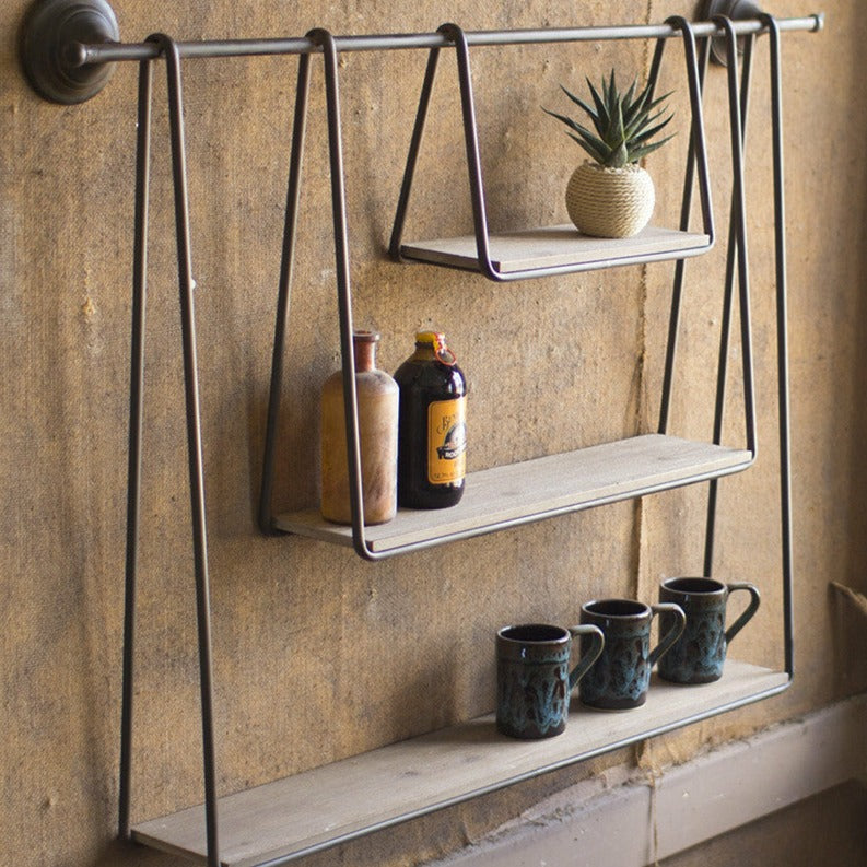 Wood &amp; Metal Triple Hanging Shelf