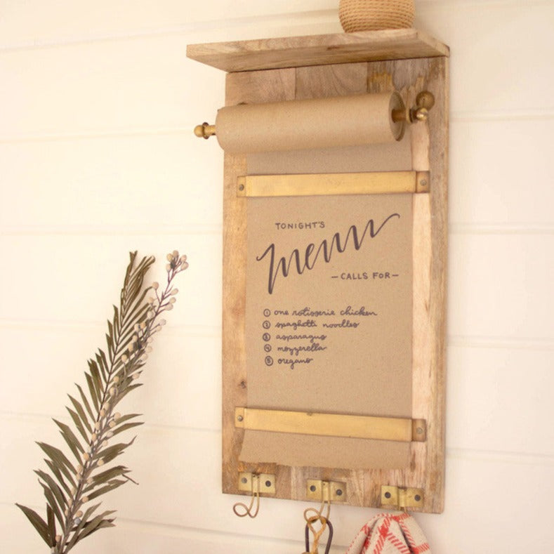 Wooden Wall Note Roll With Hooks