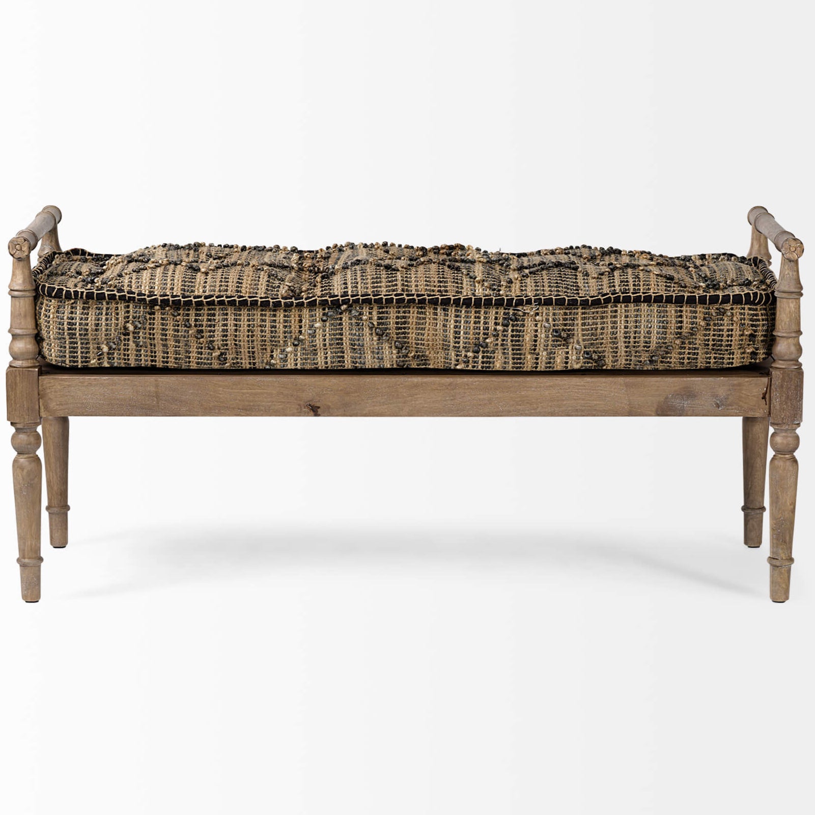 Fullerton Jute & Carved Wood Bench