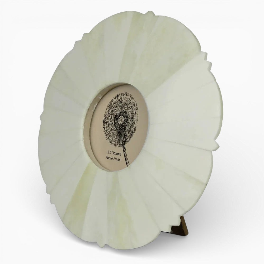 Bone Round Scalloped Photo Frame