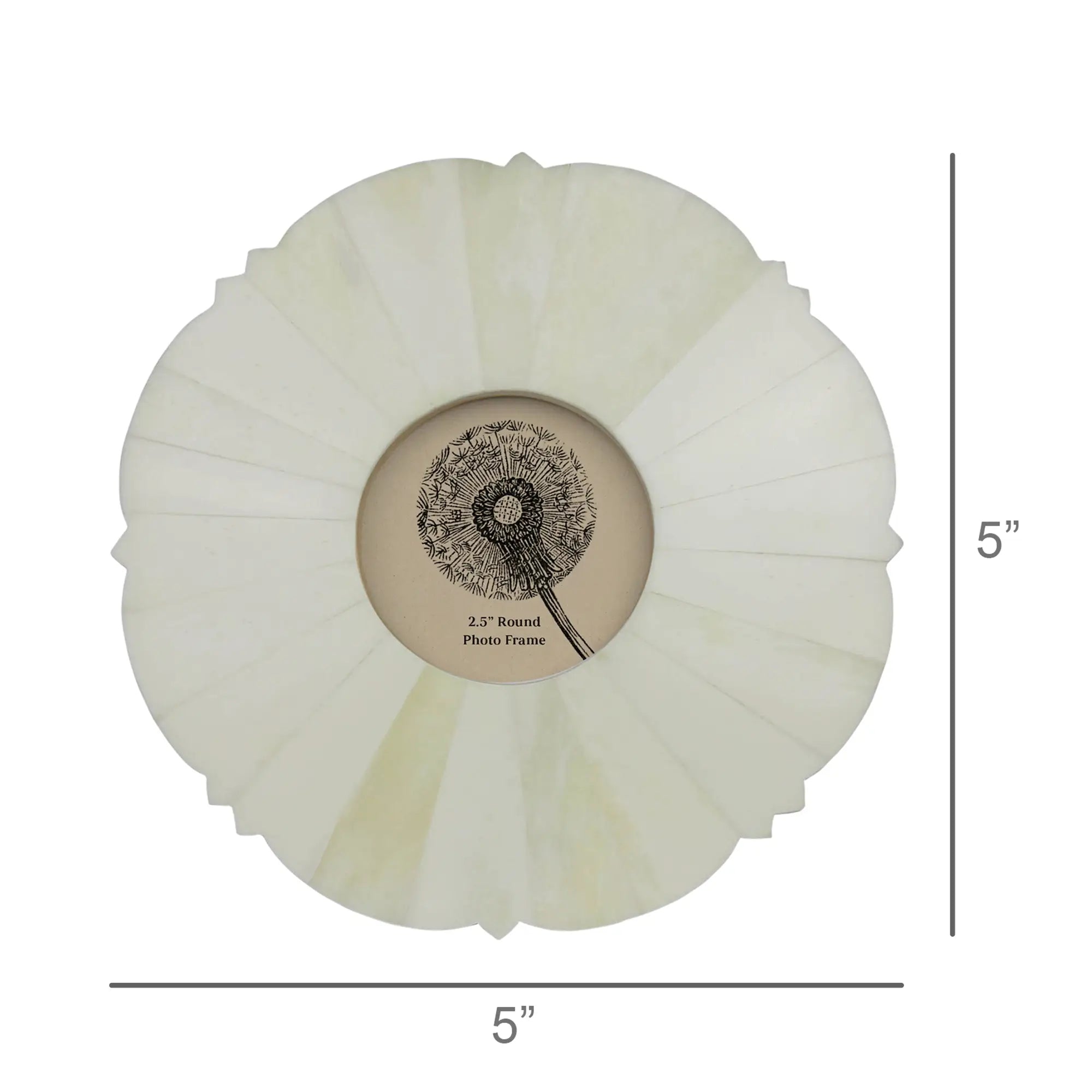 Bone Round Scalloped Photo Frame