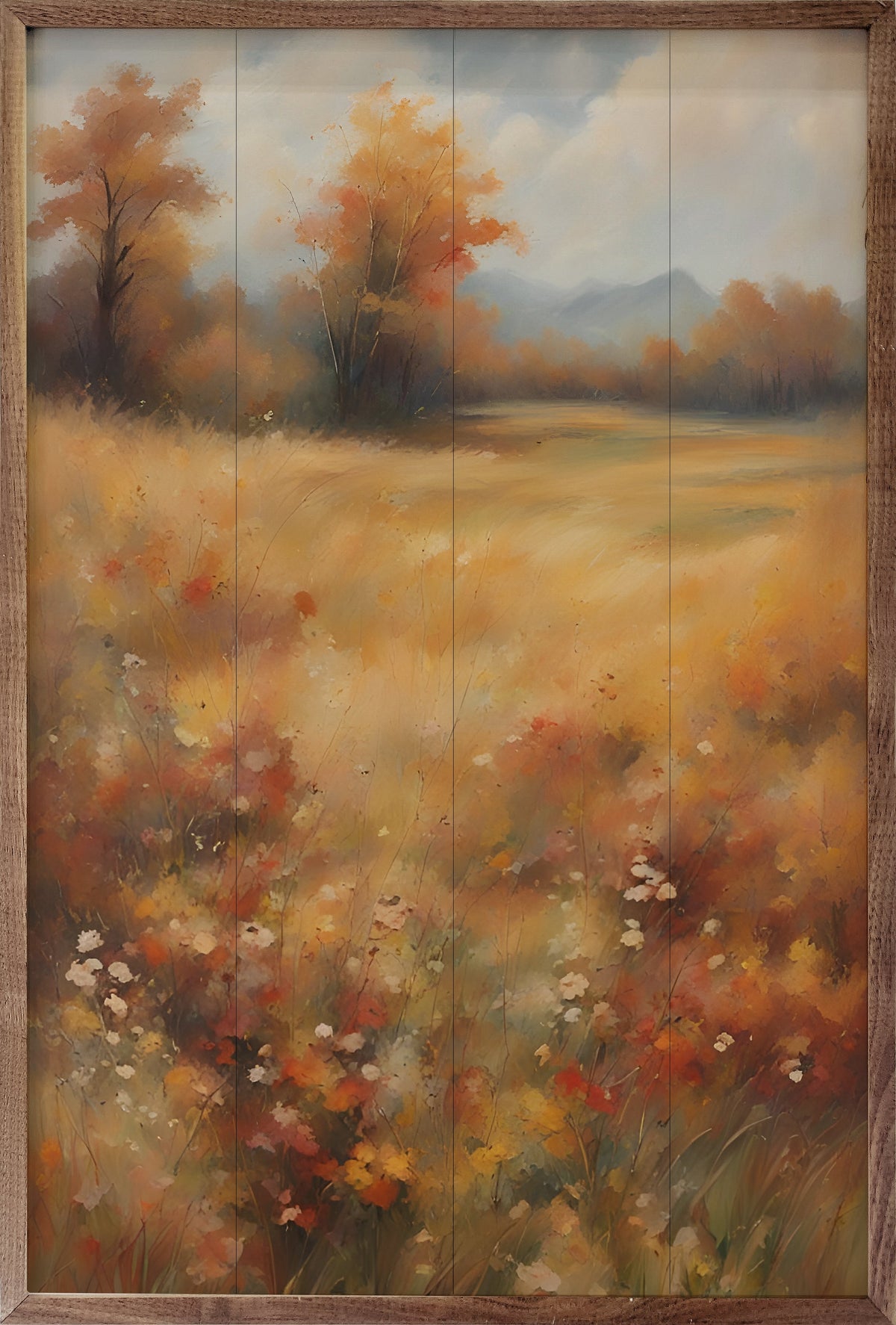 Autumn Field With Trees Wood Framed Print