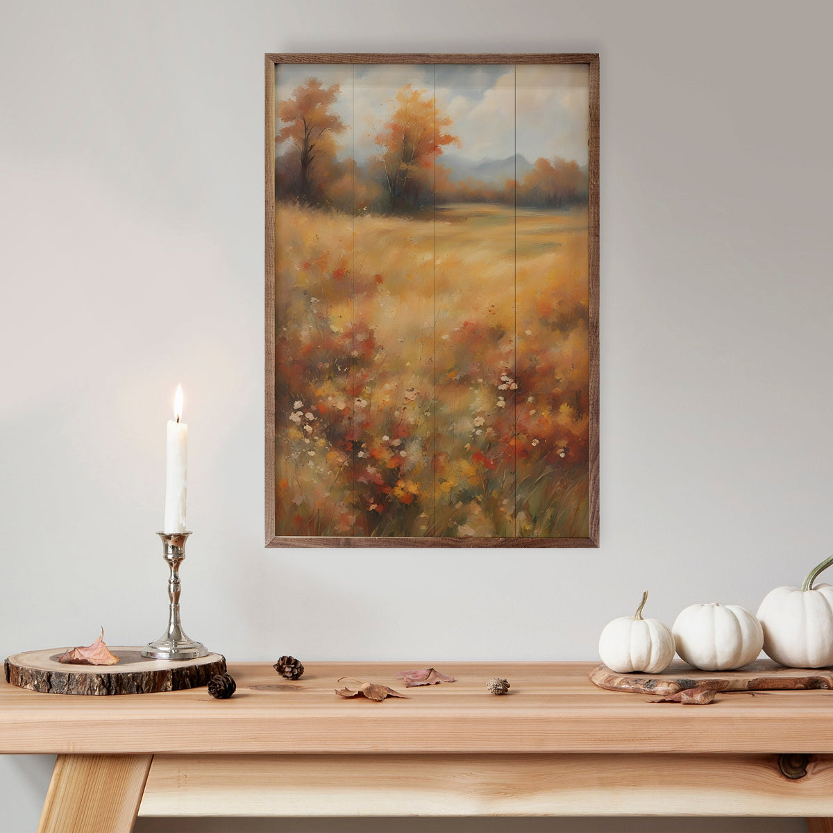 Autumn Field With Trees Wood Framed Print