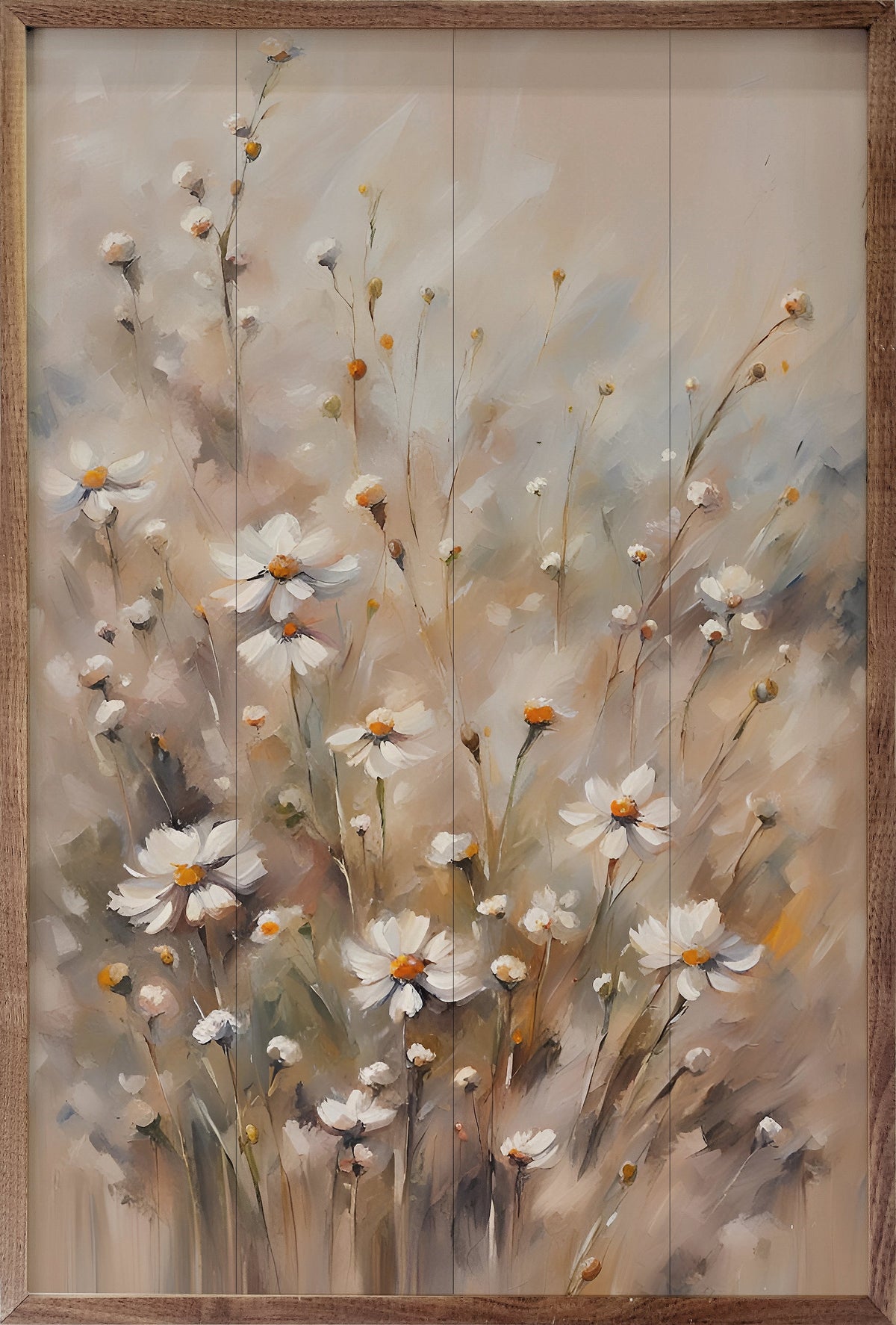 Brown And Tan Daisies Wood Framed Print