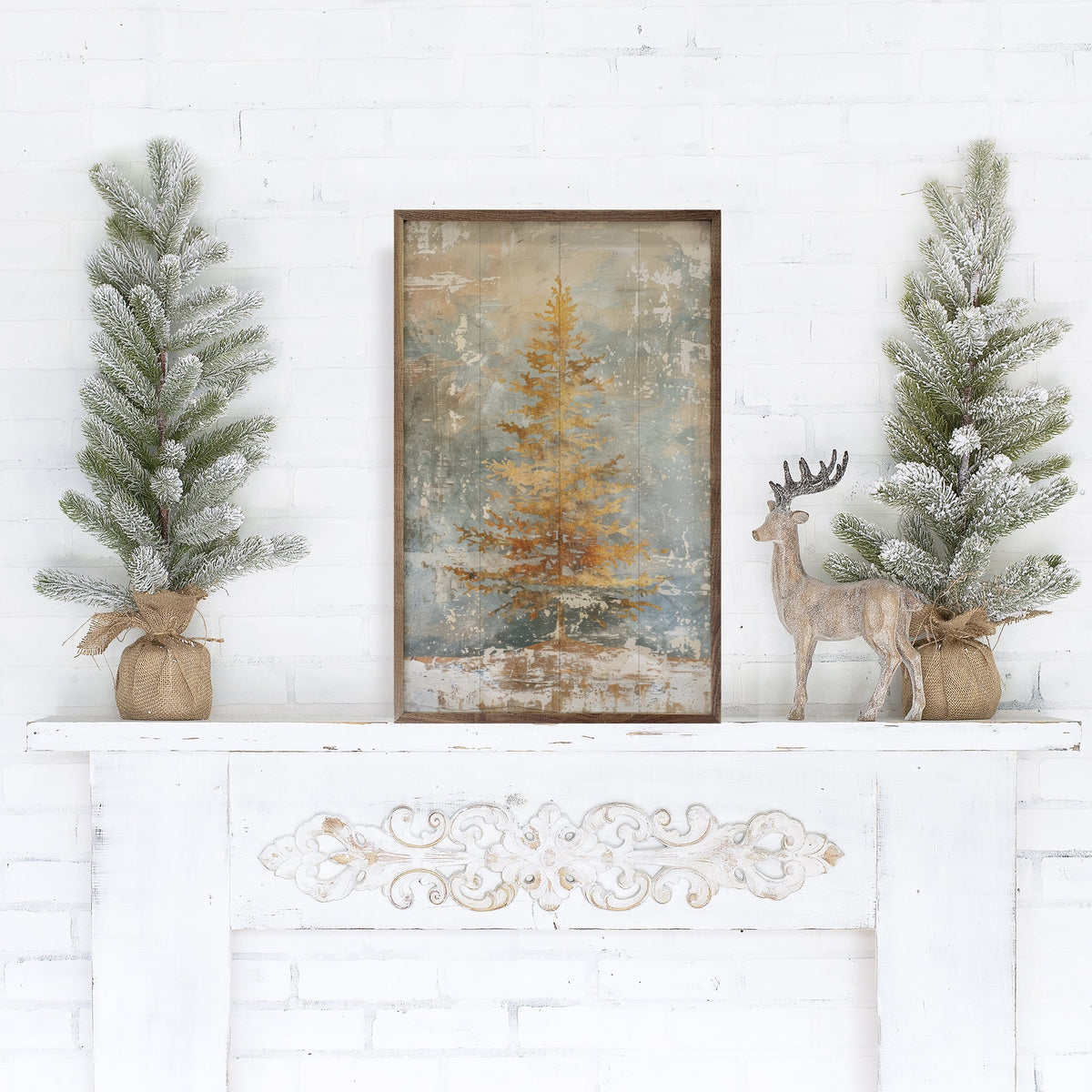 Distressed Gold Tree Wood Framed Print