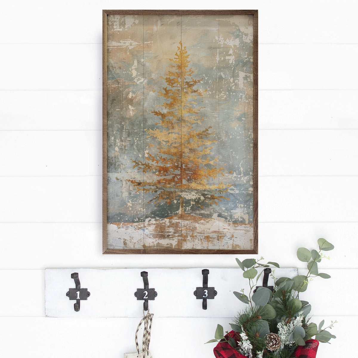 Distressed Gold Tree Wood Framed Print