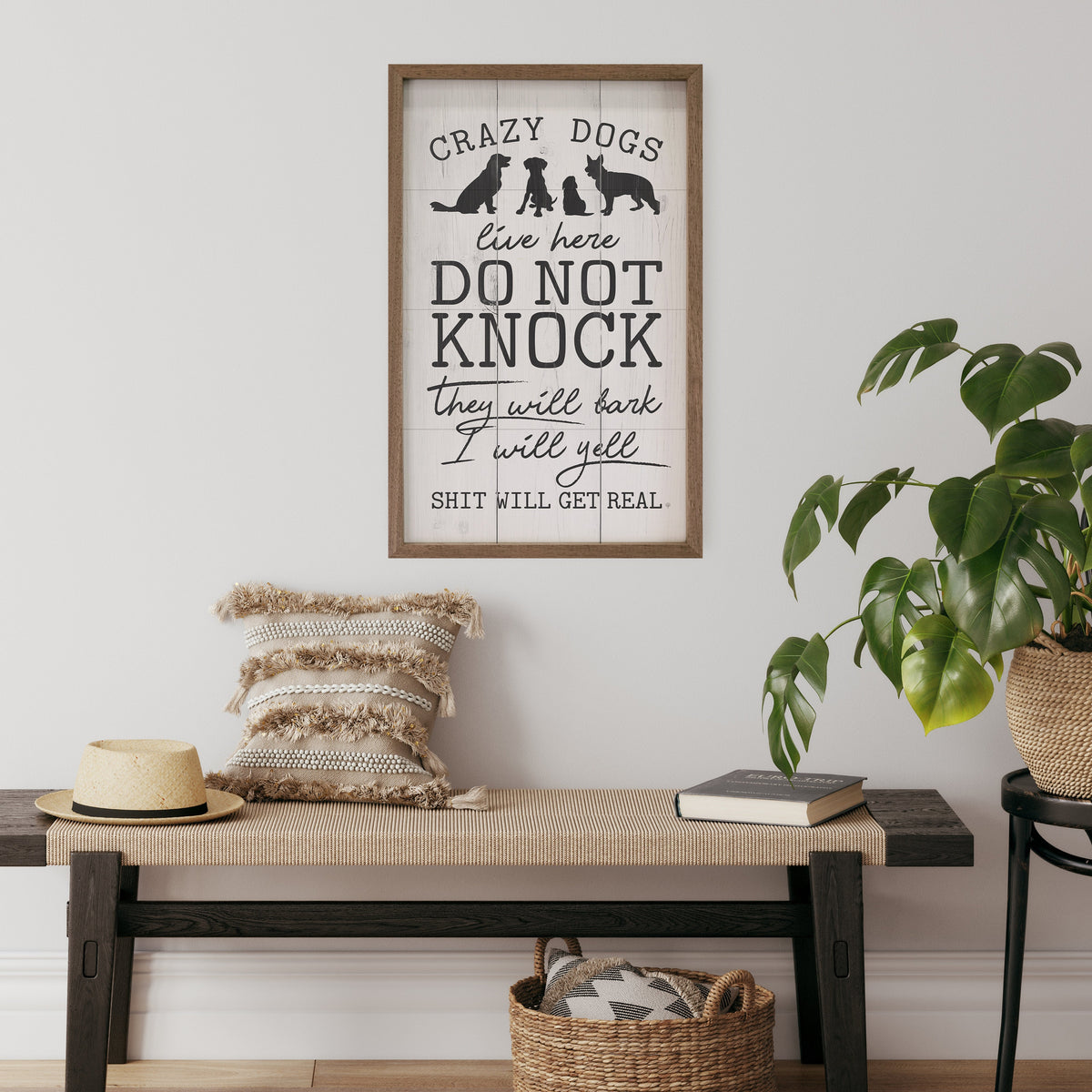 Do Not Knock Crazy Dogs Live Here Wood Framed Print
