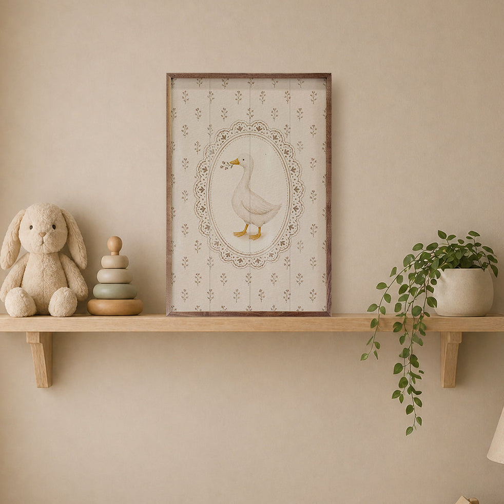 Floral Goose Wood Framed Print