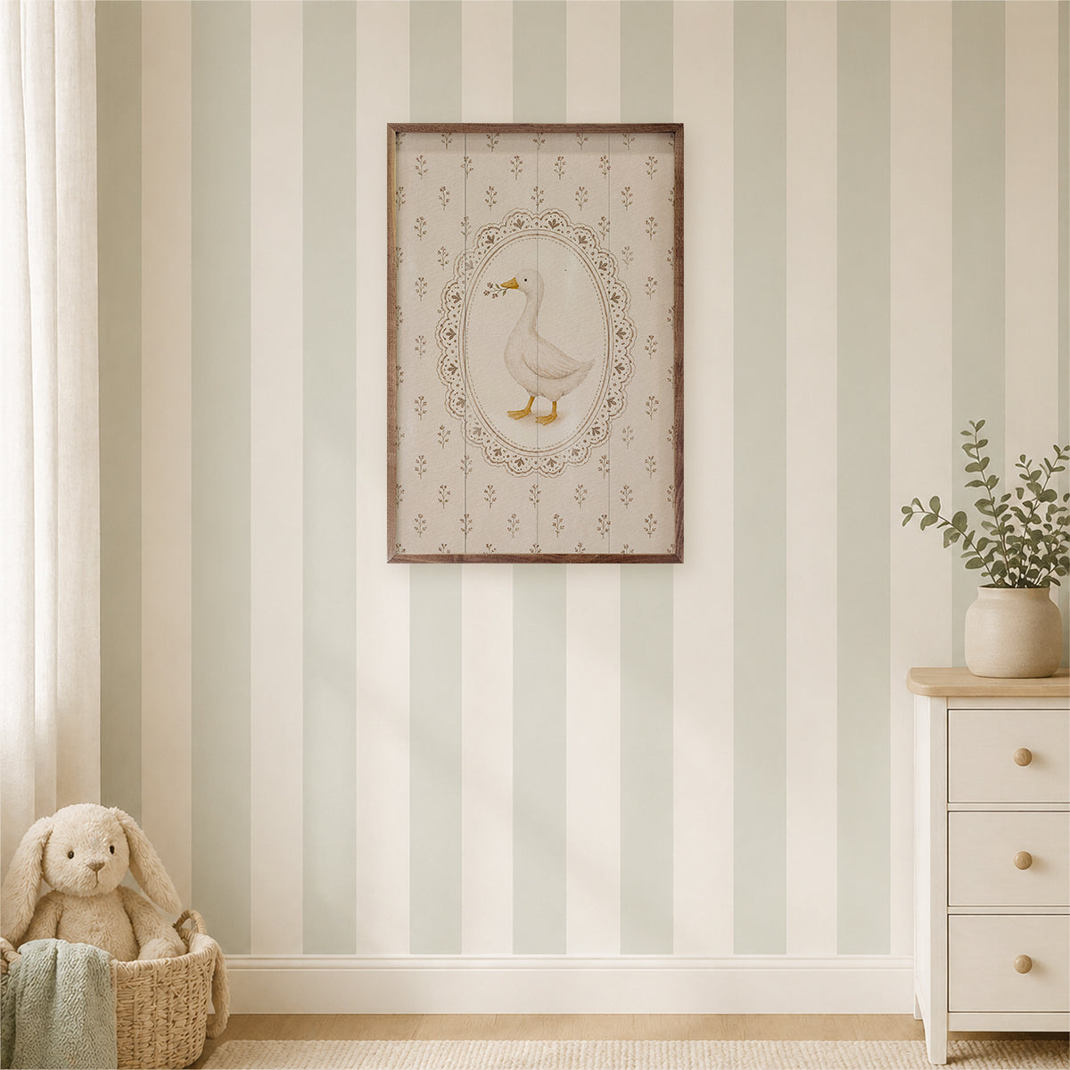 Floral Goose Wood Framed Print