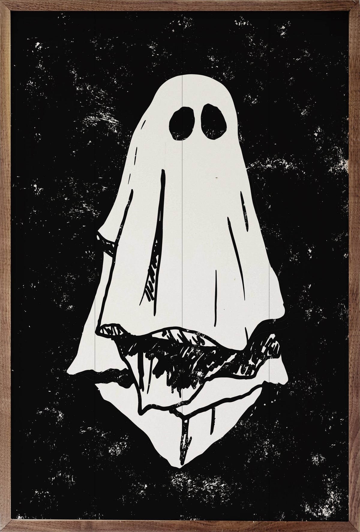 Hand Drawn Ghost Black Wood Framed Print