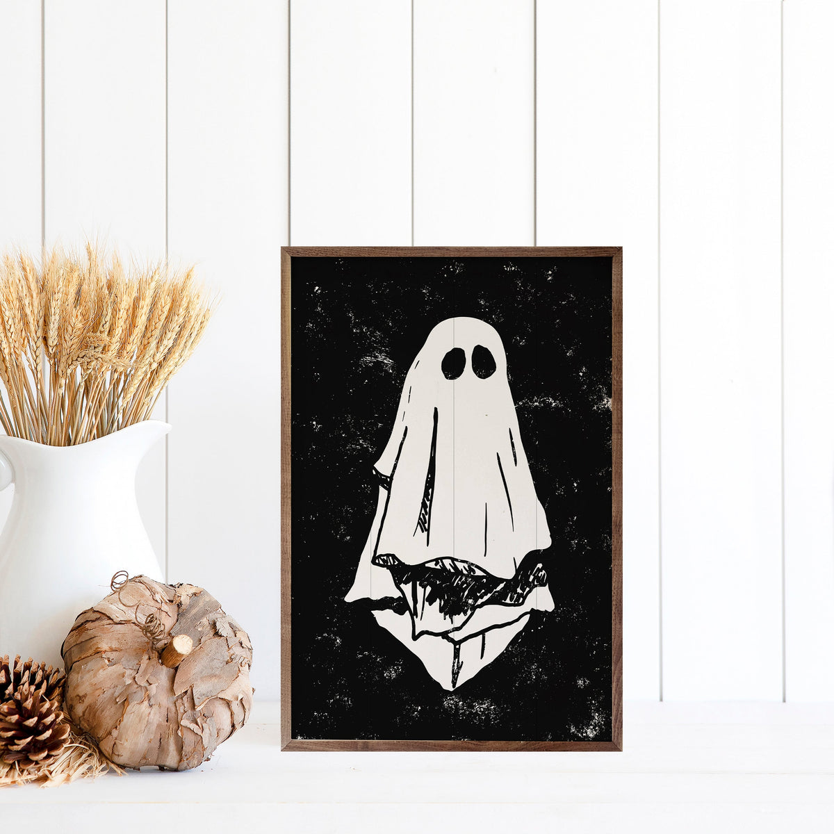 Hand Drawn Ghost Black Wood Framed Print