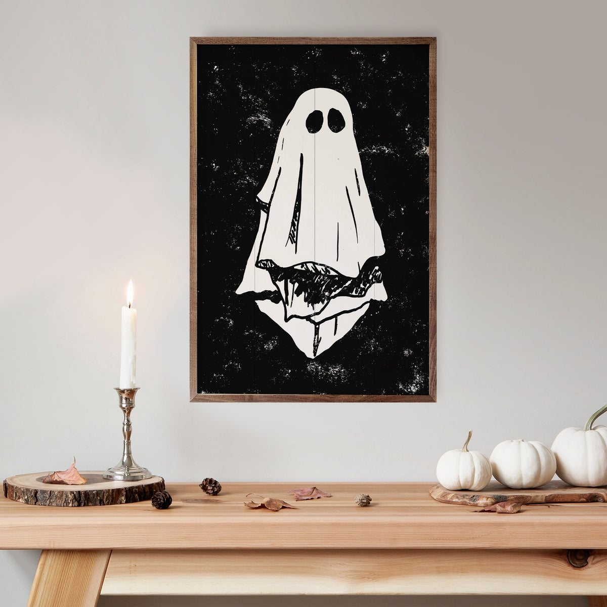 Hand Drawn Ghost Black Wood Framed Print