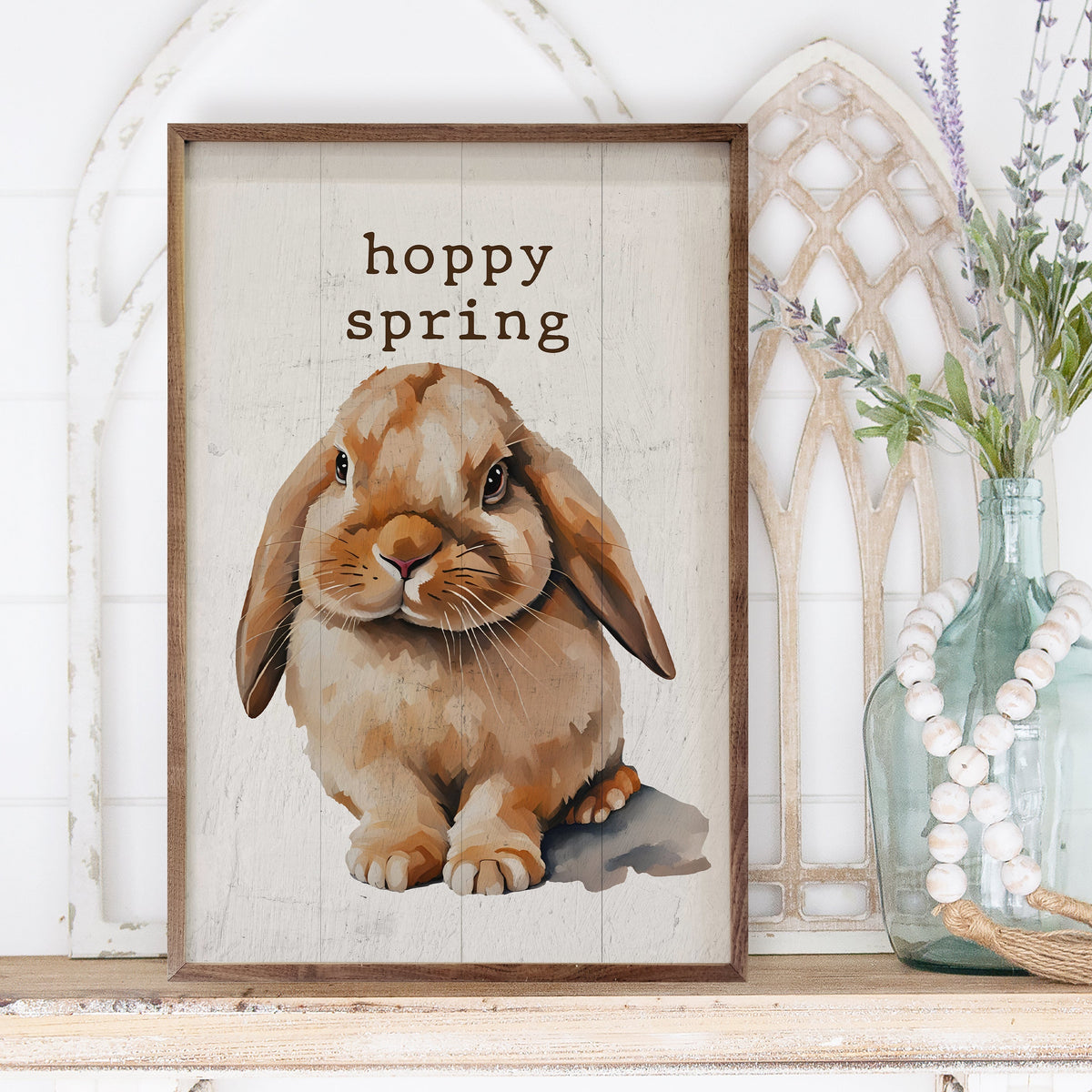 Hoppy Spring Floppy Ear Bunny Wood Framed Print