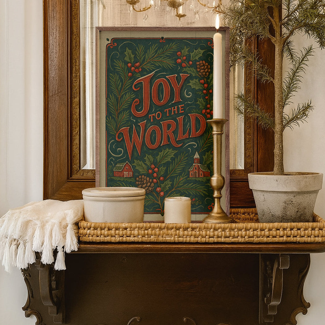 Joy To The World Vintage Postcard Wood Framed Print