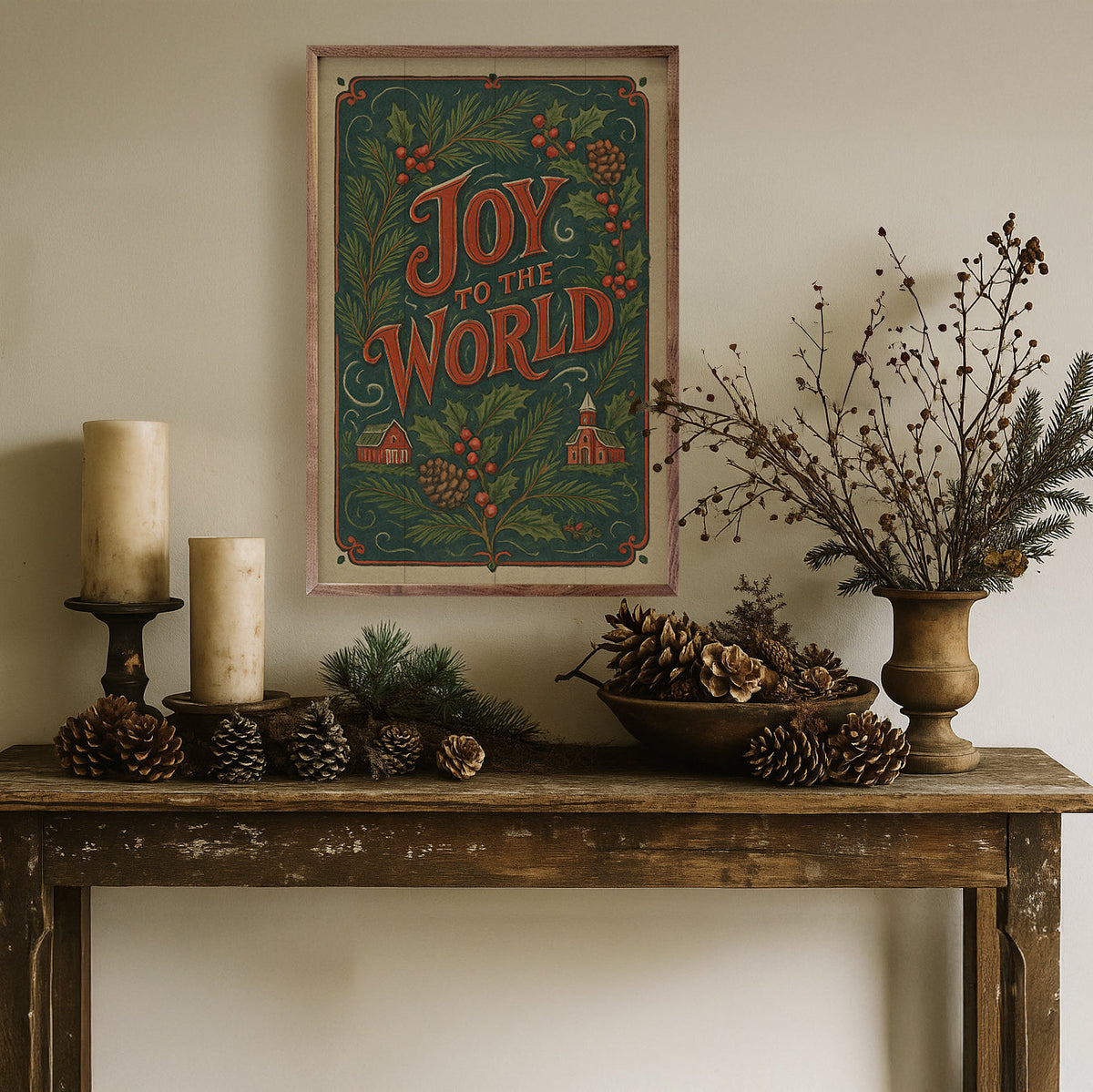 Joy To The World Vintage Postcard Wood Framed Print