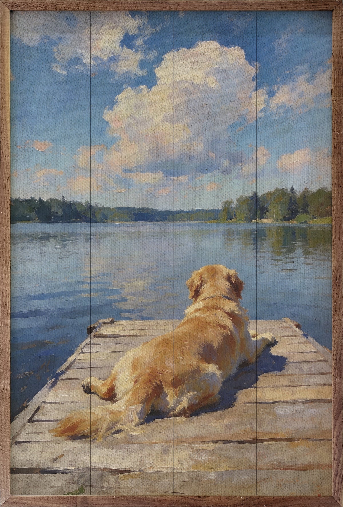 Lakeside Golden Retriever Wood Framed Print