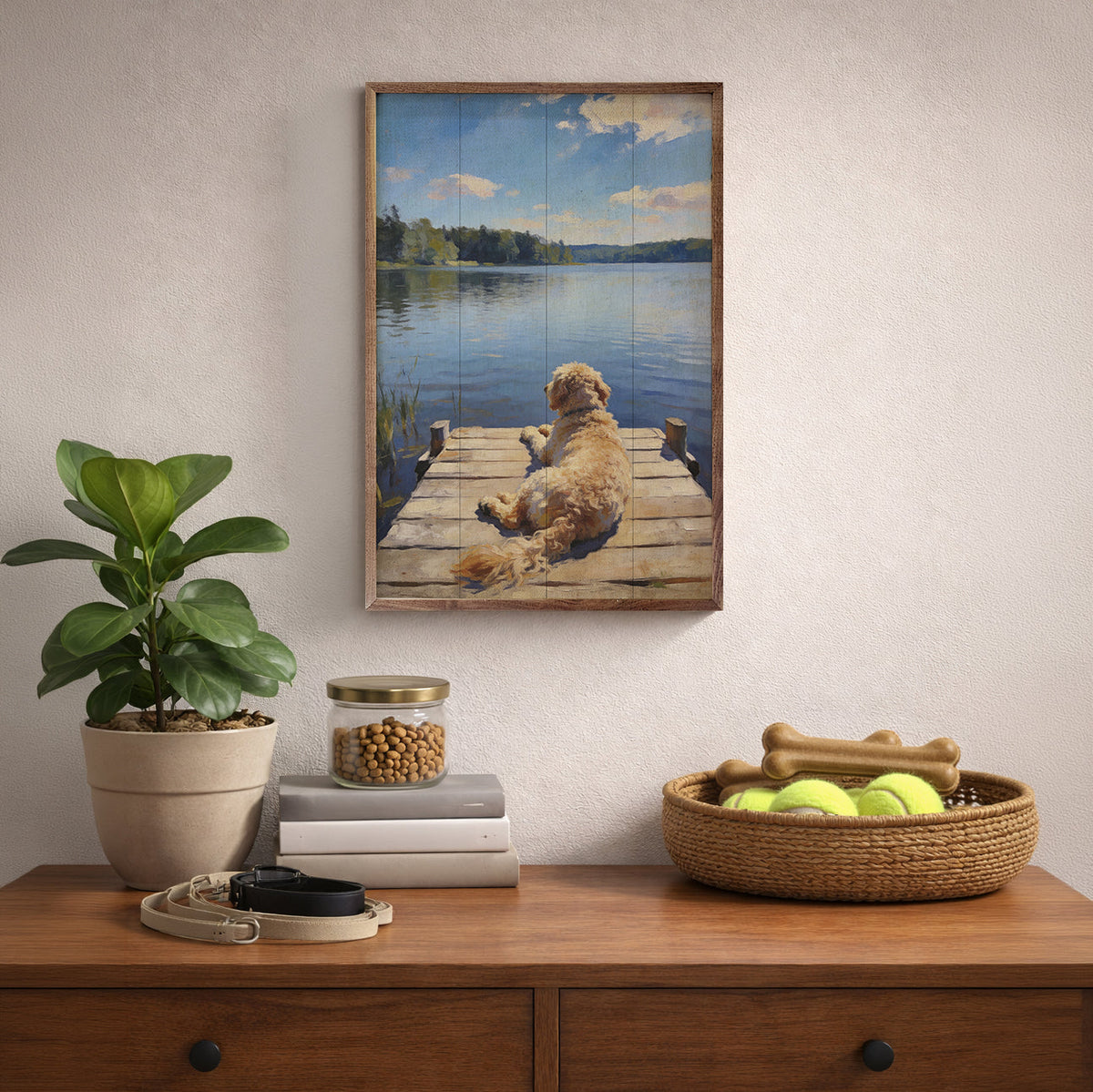 Lakeside Goldendoodle Wood Framed Print