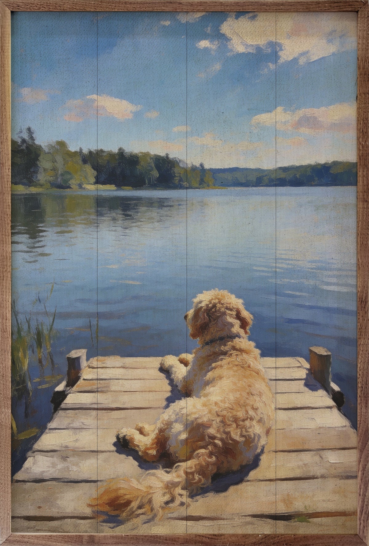 Lakeside Goldendoodle Wood Framed Print
