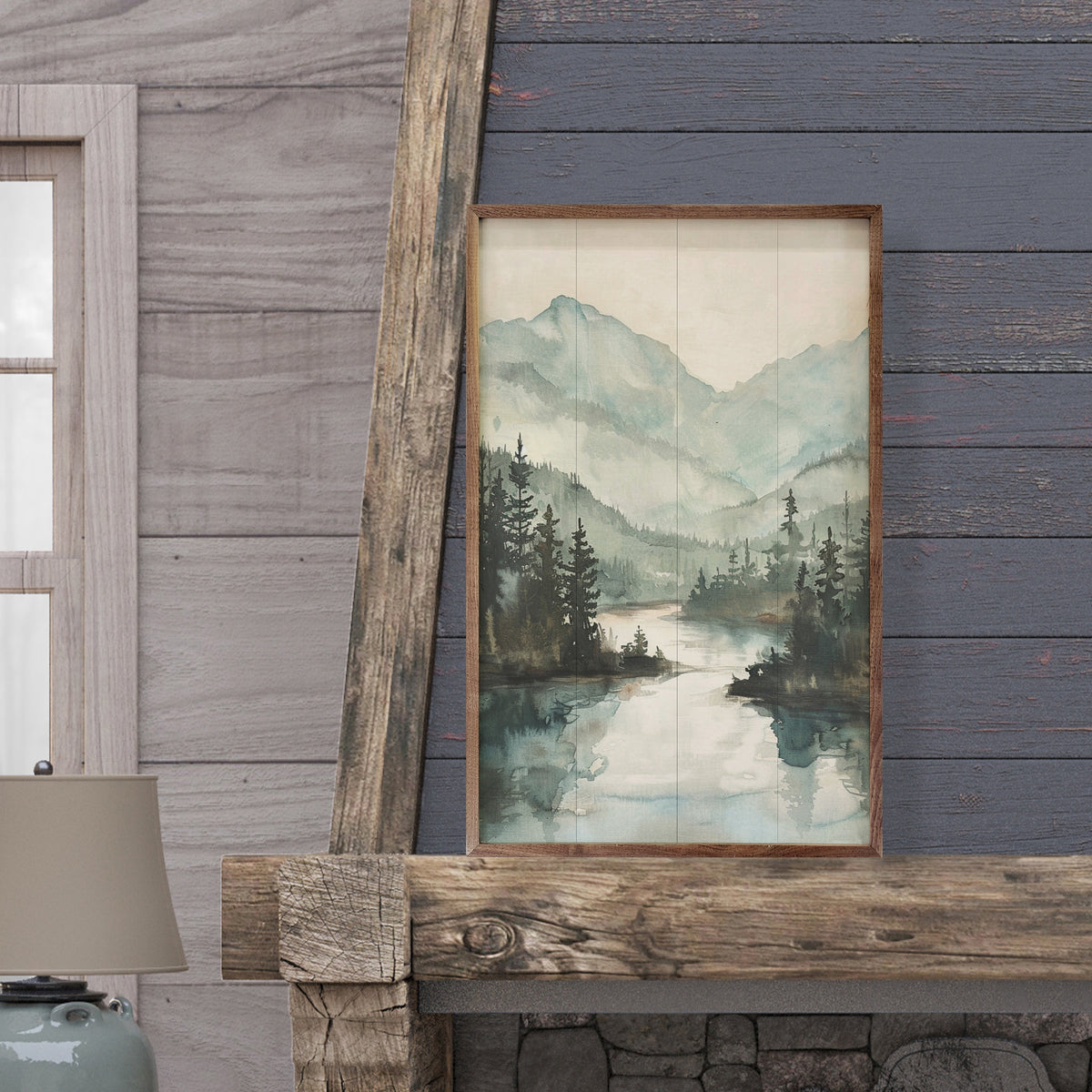 Mountain River View Wood Framed Print