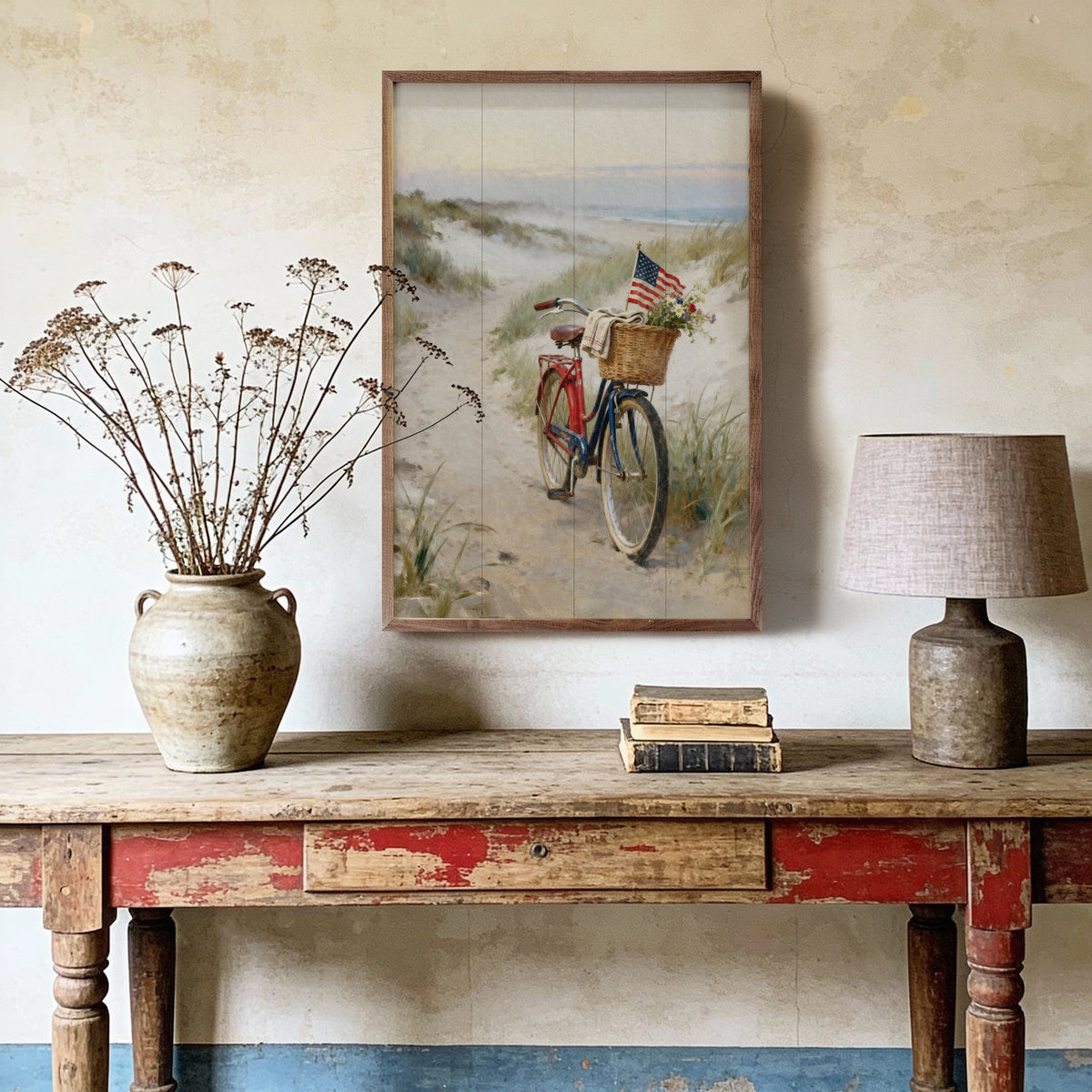 Patriotic Bike On The Coast Wood Framed Print