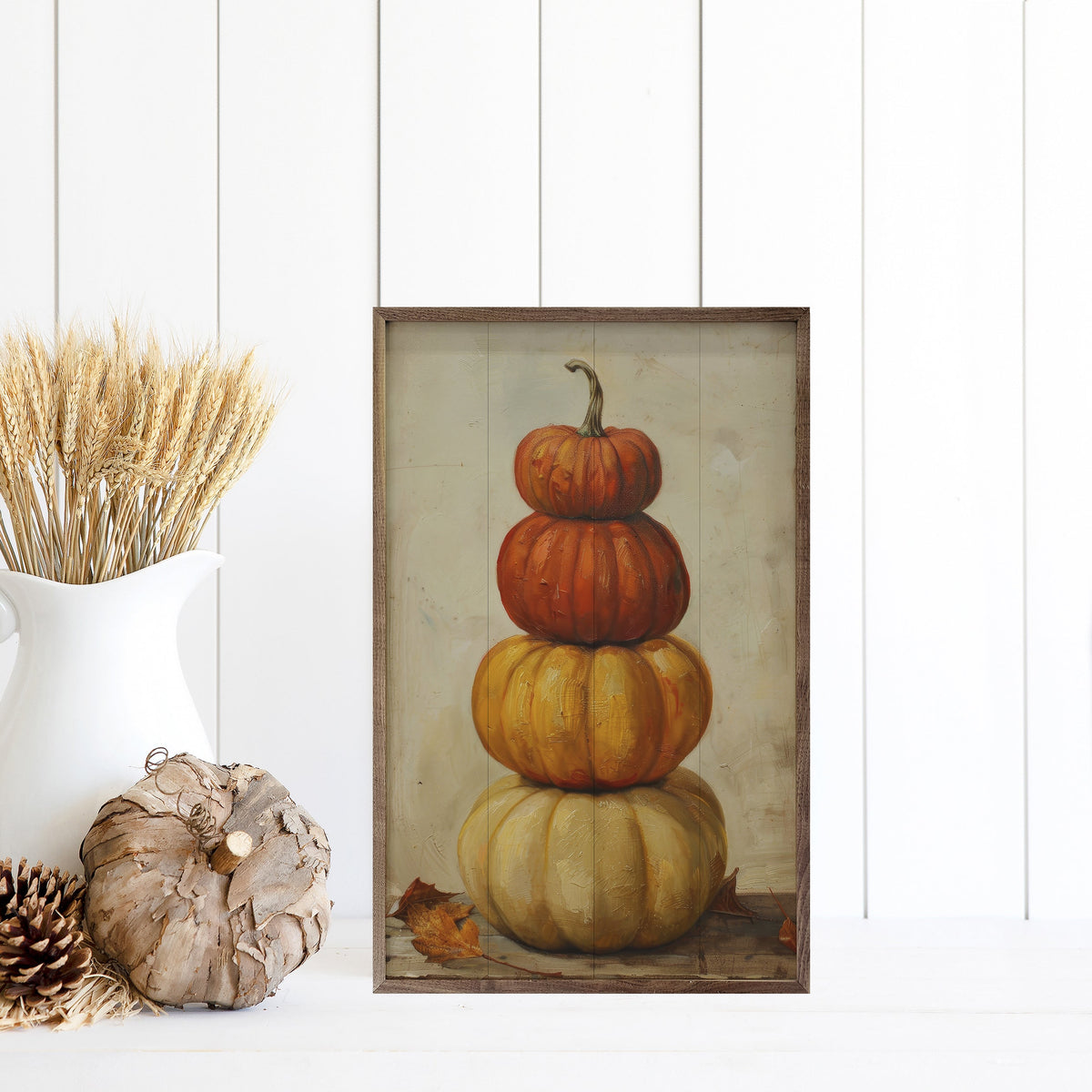 Pumpkin Stack Wood Framed Print