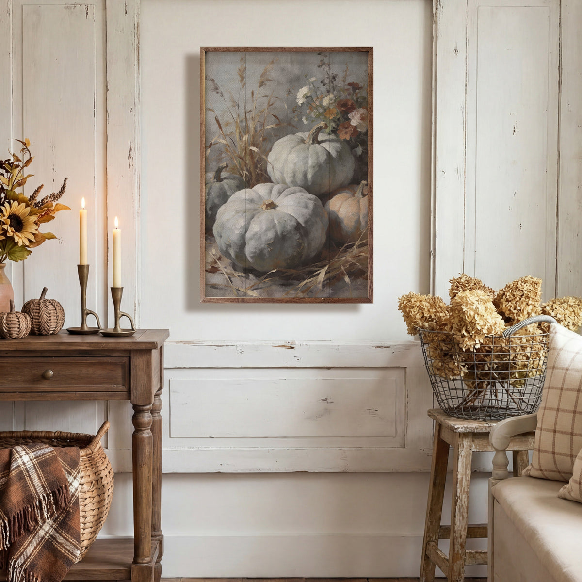 Soft Gray Heirloom Pumpkins Wood Framed Print