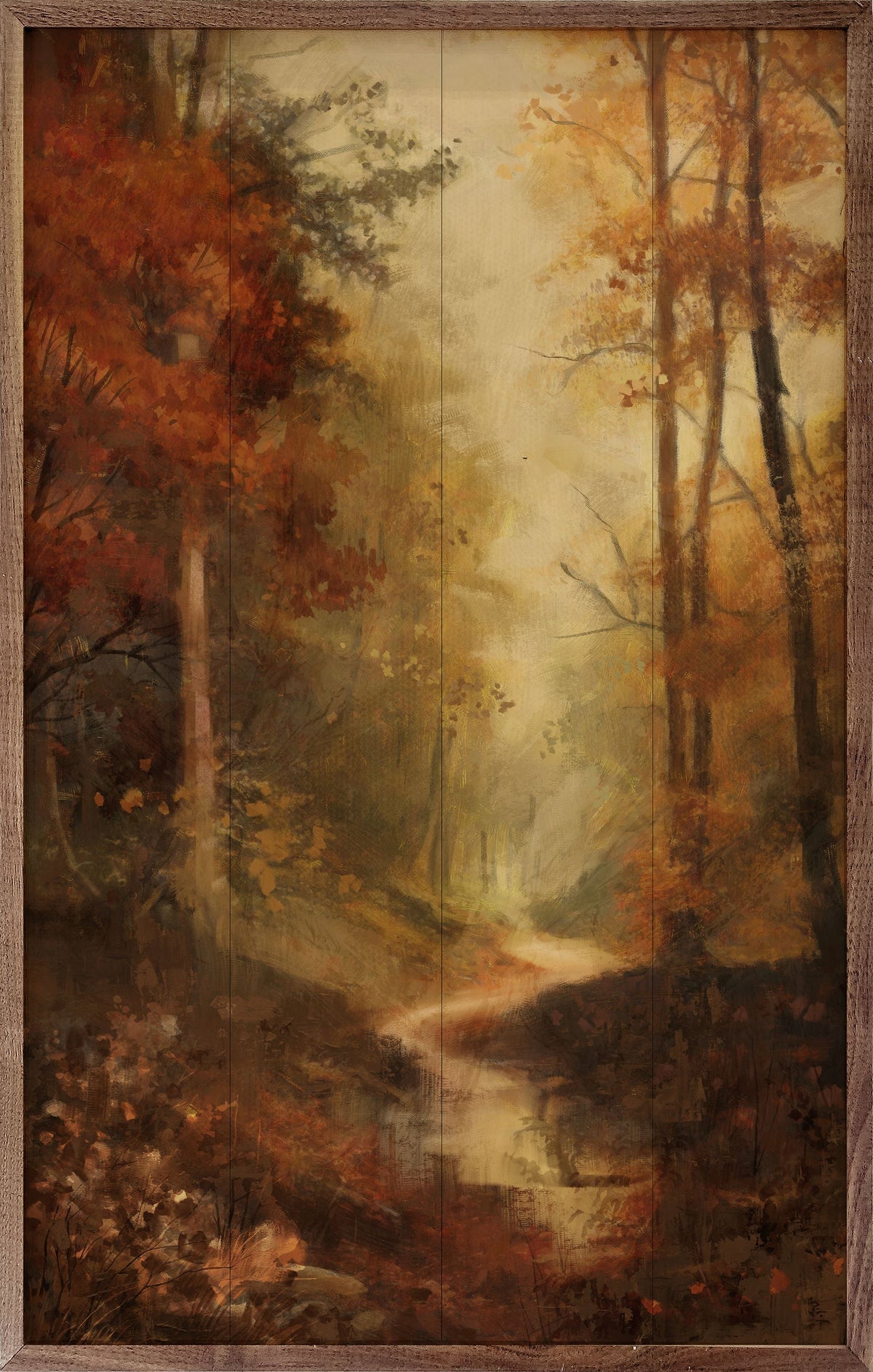 Vintage Fall Landscape Wood Framed Print