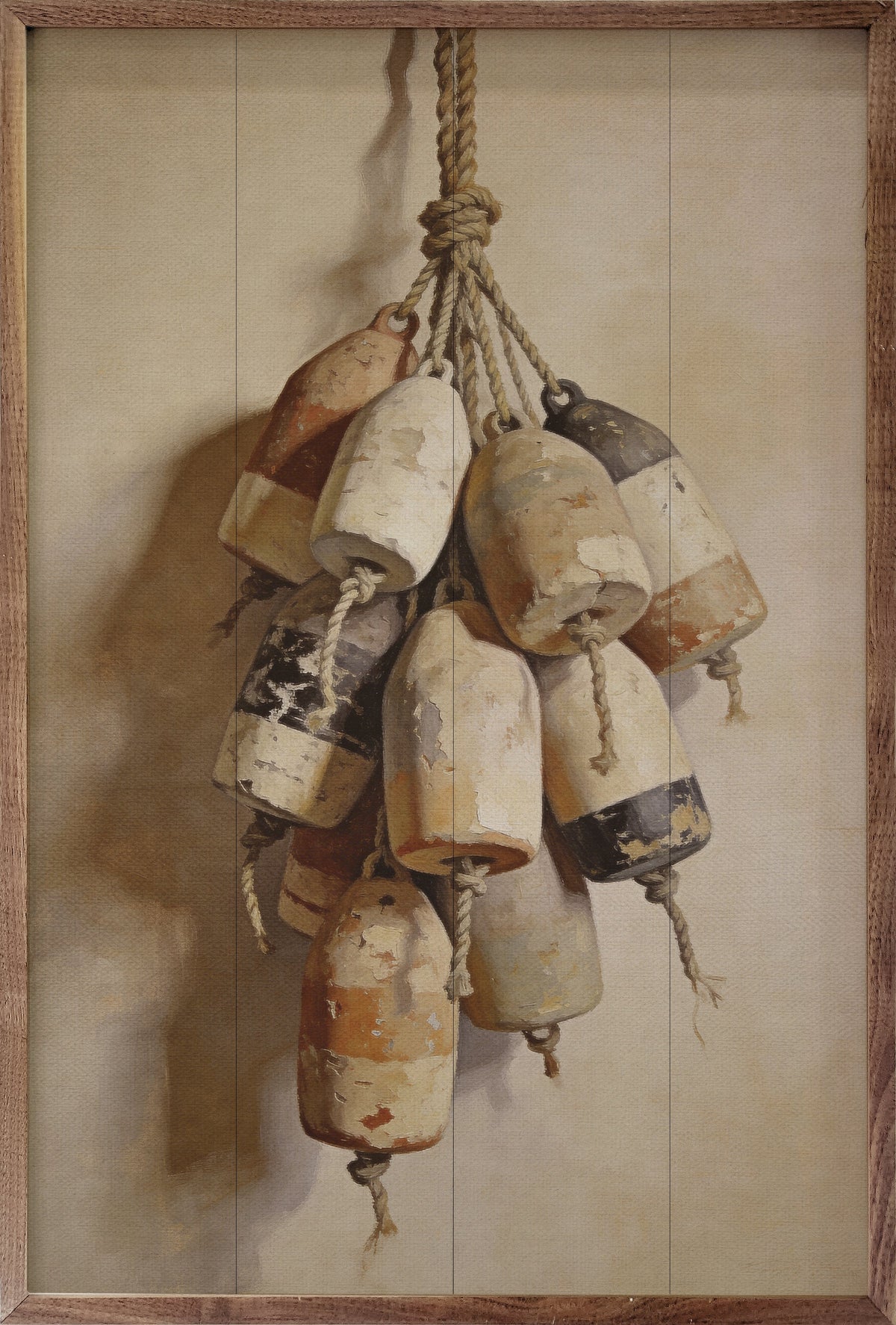 Vintage Lobster Buoys Wood Framed Print